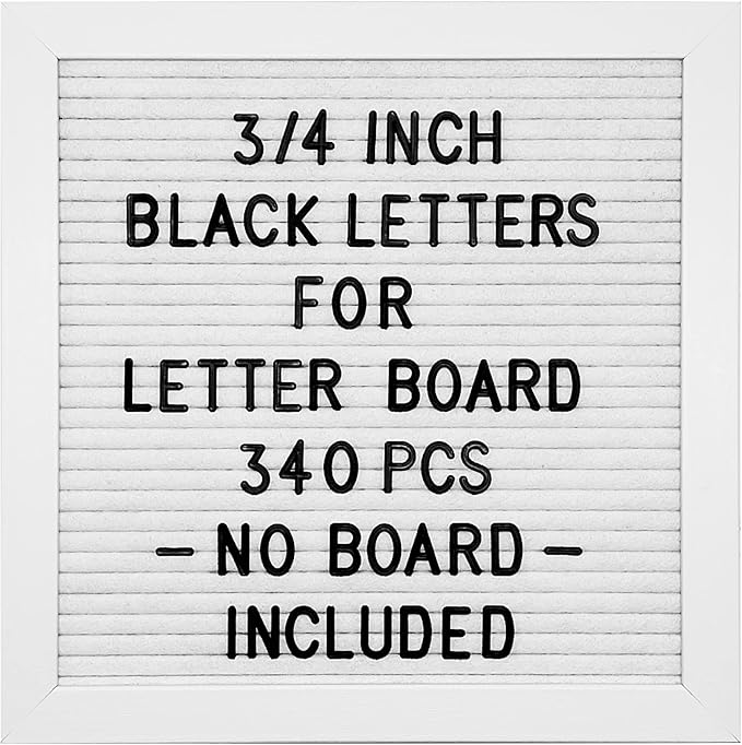 Felt Letter Board Letters Sets - Pre-cut 340pcs 3/4 Inch(0.75") Black Letters with Canvas Bag(No Board Included)