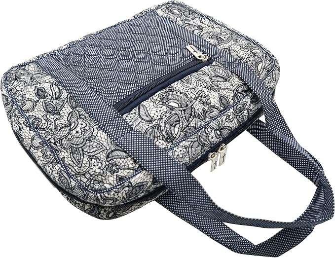 DIWI Quilted Bible Cover Large Sizes 10 X 7 X 2.75 Inches Bible Tote Good Book Case (L, C2 Navy Canopy)