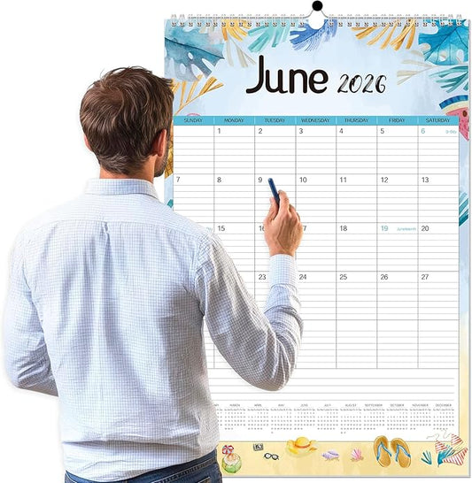 GuassLee Extra Large Wall Calendar 2026,36"x 24" Vertical Jumbo Hanging Wall Planner, 19-Month Aesthetic Large Calendar Jun. 2026 to Dec. 2027 with Thick Paper Watercolor Design for Easy Organizing