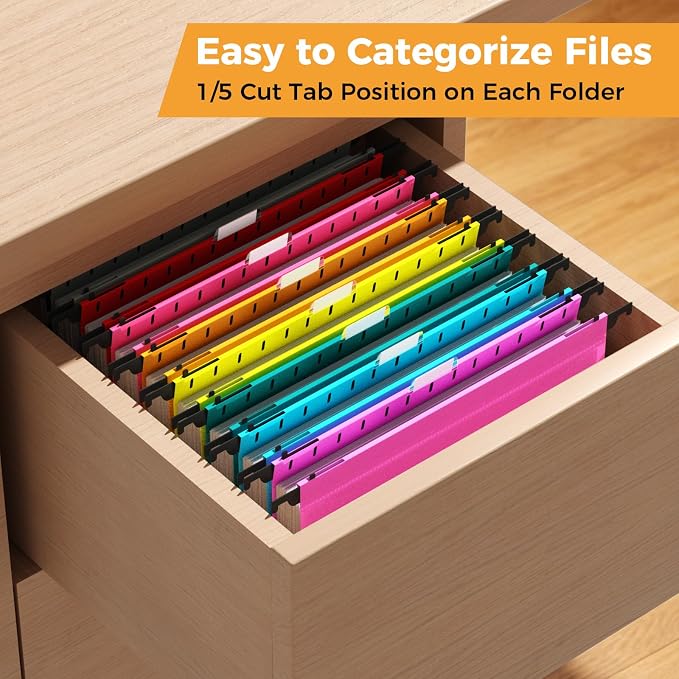 Ansook Legal Size Hanging File Folders, 12 Pack 1.5 Inch Expandable Side-Sealed Legal Size File Folders, Assorted Colors Plastic Hanging Folders with Tabs for Office School Home Filing Cabinet
