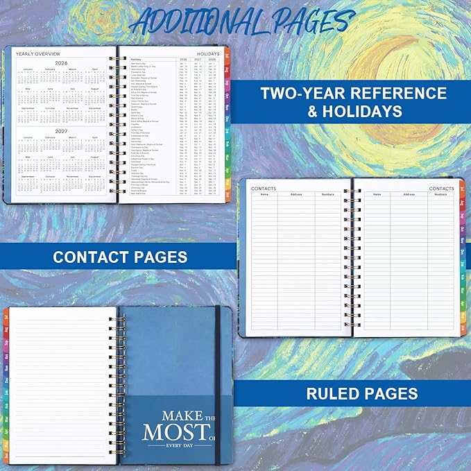 2026-2027 Planner – Jul.2026 - Jun.2027, Weekly ＆ Monthly Academic Planner 2026-2027, with Tabs, 6.4" x 8.5", Hardcover, Strong Binding, Thick Paper, Back Pocket, Elastic Closure, Inner Pocket