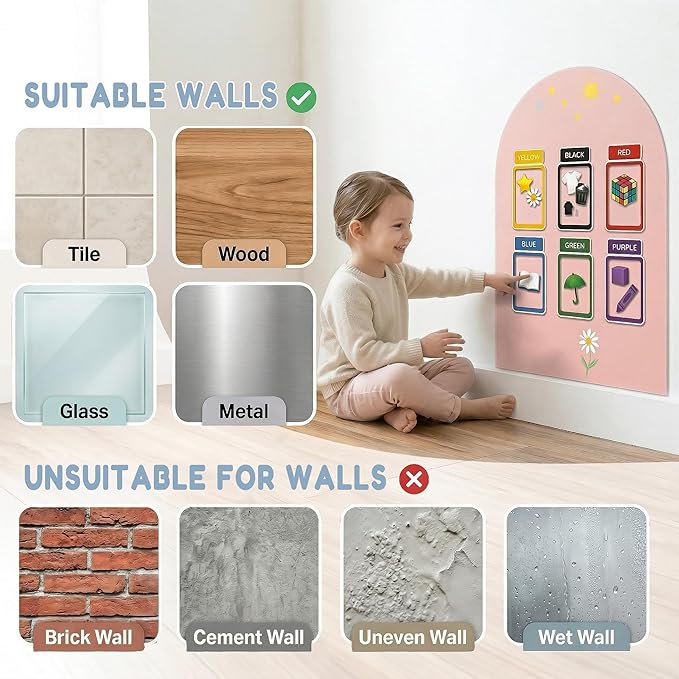 Magnetic Arch Wall Decal: 15.7" x 31.5" Peel and Stick Chalkboard with Strong Adhesive - Small Playroom Decor & Montessori-Inspired Nooks for Toddlers Ages 1–5 (Flesh Pink)