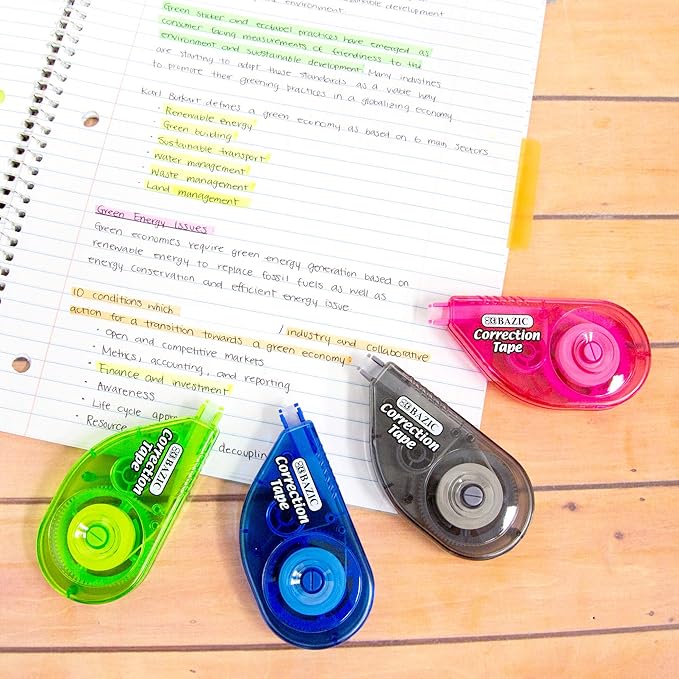 BAZIC Products Correction Tape 5 mm x 236", Mini Instant Corrections, Easy to Use Applicator Tapes Roller White Out for Office School & Home, 1 Unit Random Color Will BE Sent