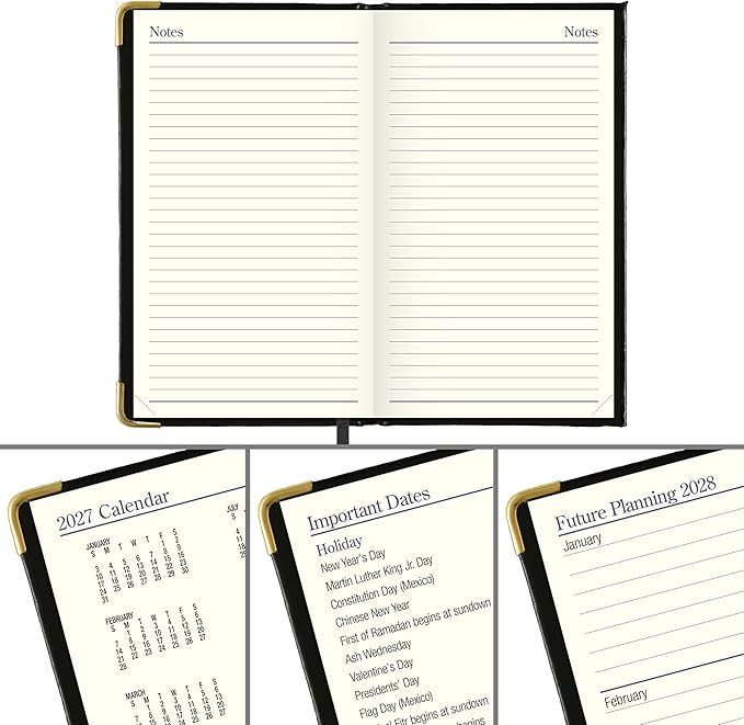 AT-A-GLANCE 2027 Planner, Weekly & Monthly, 3" x 5", Pocket Size Fine Diary, Faux Leather Hardcover, Black (7011110527)