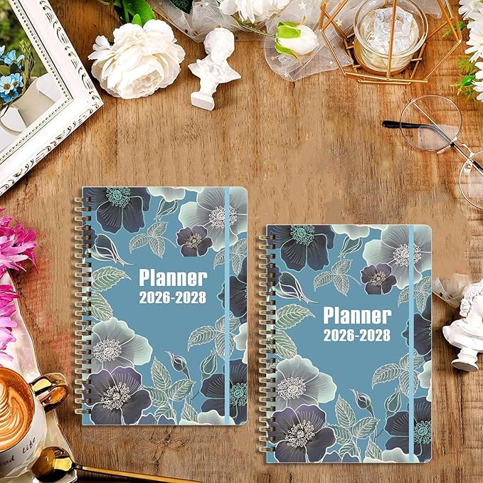 2026-2028 Planner, Three-Year Planner, Daily Plan and Monthly Plan Book, Bound with Iron Circle, A5 (8.26 "x 5.9") (Blue)