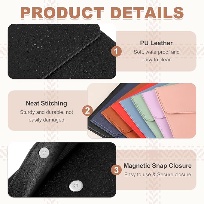 PATIKIL 2Pcs PU Leather A4 File Folder, Document Holder Envelope Waterproof Napa Texture Filing Organizer Portfolio Folder Case with Magnetic Snap for Home Office, Black, Light Blue