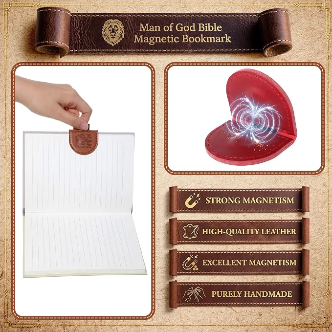 Epakh 16 Pcs Bulk Fathers Day Christian Gifts for Men Church Religious Man of God Leather Magnetic Bookmarks Pen Holder Religious Bible Verse Magnetic Bookmark Gifts for Men Book Lovers (Classic)