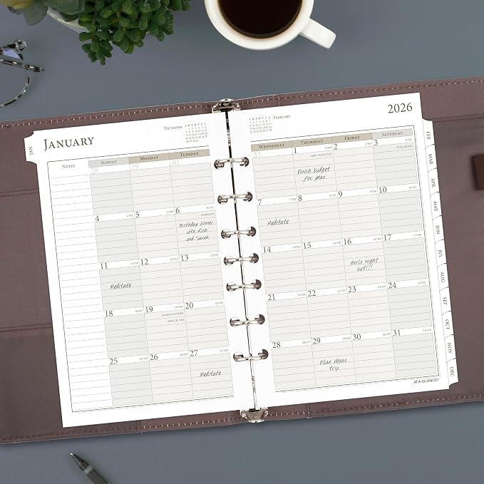AT-A-GLANCE 2026 Planner Refill, Monthly, 5-1/2" x 8-1/2", Desk Size 4, Loose-Leaf, Ruled Blocks (481-685Y-26)