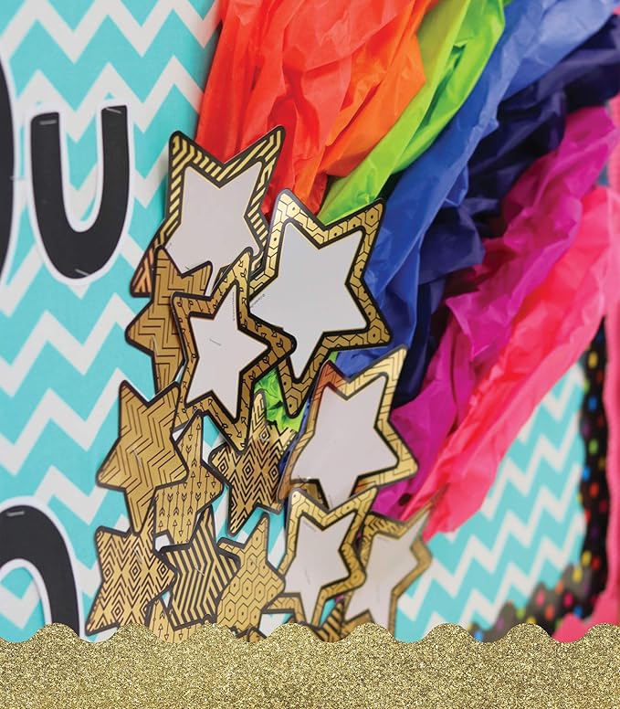 Carson Dellosa Sparkle and Shine 36-Piece Star Cutouts, Gold Foil Space Theme Bulletin Board Decorations for Labels, Cubbies, Locker Decorations, Posterboard, and Classroom Decor