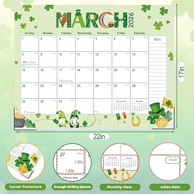 GuassLee Desk Calendar 2026-2027 Large 22" x 17" Desktop/Wall Monthly Calendar 18-Month School Year Planner Covers January 2026 to June 2027 with Julian Date&Notes for Easy Organizing