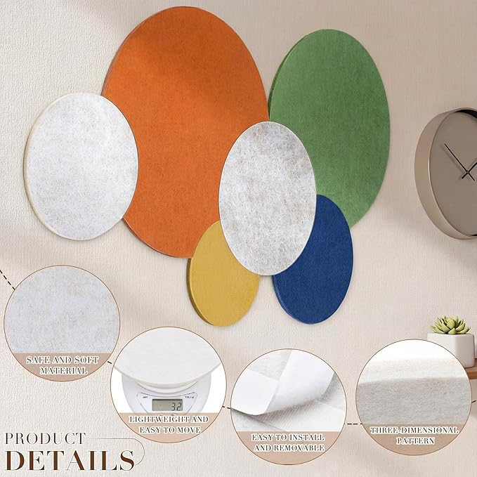 Yerliker 6 Pcs 55 x 30 Inch Self Adhesive Felt Bulletin Board Tiles Thick Splicing Felt Panels for Craft Room, Classroom, Nursery and Playroom Wall Decor(Colorful)