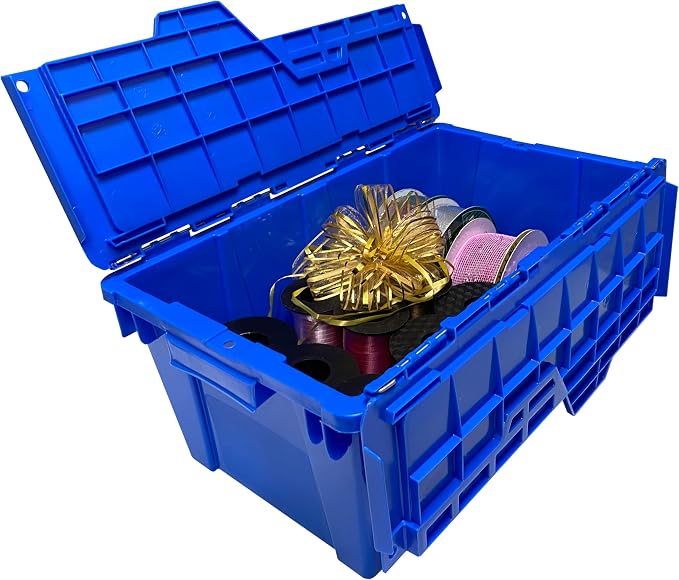 Heavy Duty Stackable Crates, 2 Pack, Blue, Storage Bins With Lids, Container For Home, Garage, Business, Organizing Containers For Closet Space Saving, Plastic Storage Box For Moving & Storage