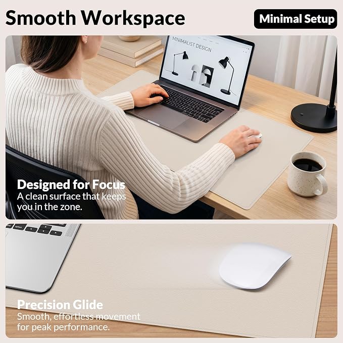 AFIING Cork Desk Mat, Beige, 23.6" x 13.8", Desk Pad Protector | Dual-Sided Natural Cork & PU Leather, Waterproof, Non-Slip, For Office, Home & Study