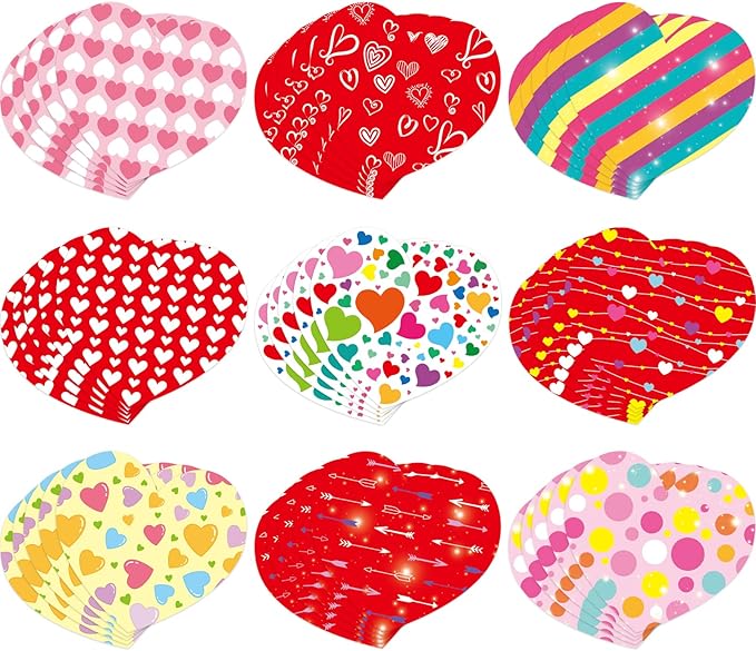 Fancy Land Heart Cutouts Colorful Valentine's Day Cutouts for School Bulletin Board Classroom Decoration 45Pcs