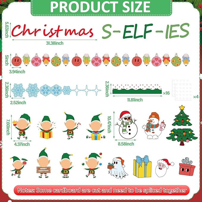 Christmas Elf Bulletin Board Decorations Set Xmas Elf DIY Photo Crafts for Kids Winter Snowman Xmas Ball Elf Cutouts for Classroom Wall Decor Holiday Festival Party Classroom Office School Wall Door