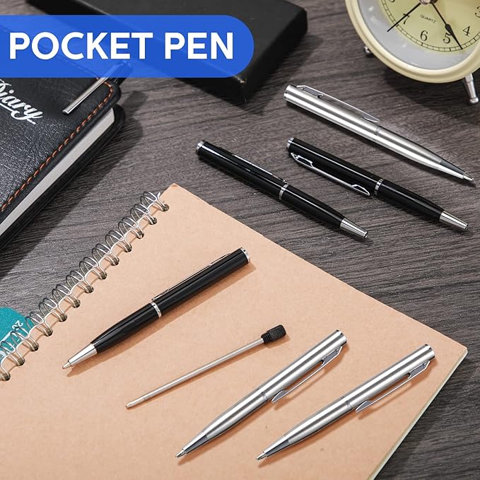 Chinco 16 Pcs Mini Pen 3 Inch Tiny Short Pen for Pockets Notebook Metal Small Ballpoint Bulk for Boss Notepads Notebooks Business Trip Office School Supplies(Silver, Black)