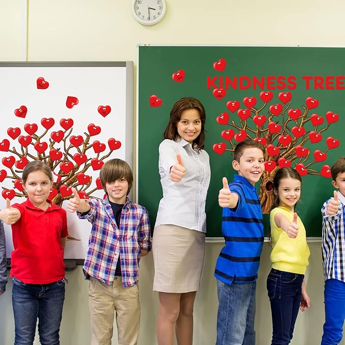 Gersoniel 90 Pieces Valentines Day Classroom Tree Bulletin Board Decorations Red Heart Cutouts Stickers for Classroom Home Wall Background Banner Decor