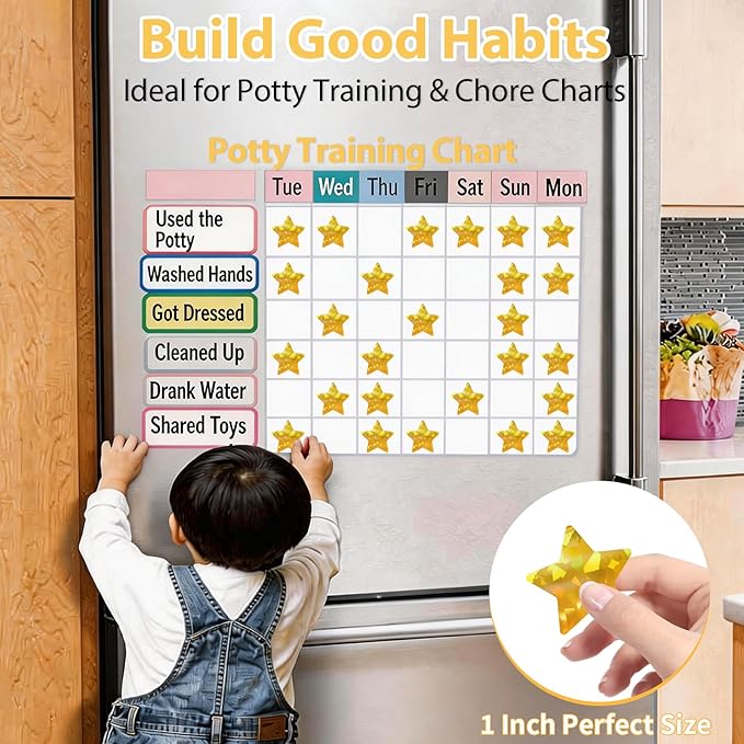 1000 Pcs Holographic Gold Star Stickers, 1 Inch Sparkly Foil Stars for Kids Reward, Self Adhesive Metallic Shiny Labels for Teacher Classroom Supplies, Student Behavior Chart