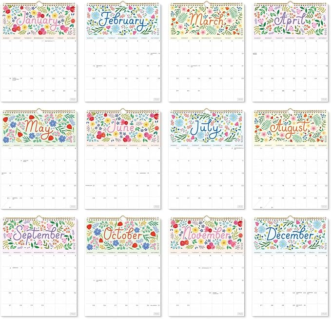 S&O Five Color Floral Wall Calendar from January 2026-June 2027 - Tear-Off Monthly Calendar - 18 Month Academic Wall Planner - Hanging Organizer to Track Anniversaries & Appointments - 13.5"x10.5”in