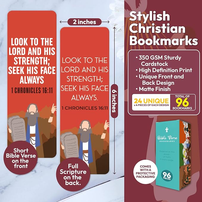 96 Bible Bookmark Pack with Bible Verses for Kids, Adults – Multiple Designs – Inspirational Christian Bookmarks for Women & Men – Bible Book Markers for Classroom, Bible Study