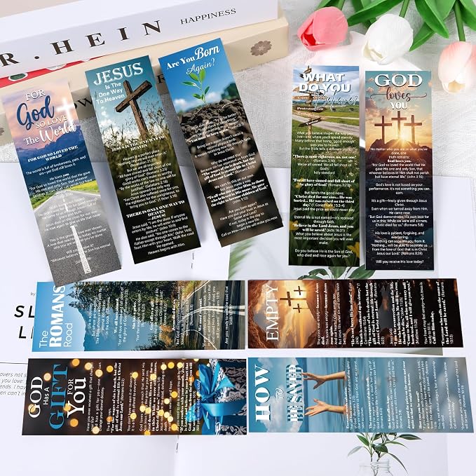Bible Salvation Bookmarks Gifts - 120 Pcs Gospel Tract Card for Evangelism Prayer Christian Double-Sided Reading Page Markers Clips Book Mark for Women Men Church Book Lovers Office Supplies