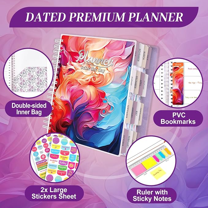 Planner 2026-2027, 18 Months Large Academic Daily Weekly Monthly Planner Organizer, July. 2026 - Dec. 2027, 8.5x9.8" Agenda with Page Tabs, Separator Page, Pocket Folder, Bookmark, Stickers & Sticky Note Set