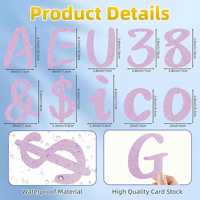 273 Pcs 4 Inch Glitter Bulletin Board Letters Set - Poster Board Letter Cutouts with Alphabet, Symbols, Numbers, Storage Bag - Classroom Decor, DIY Projects, Teacher Supplies, Office (Light Pink)