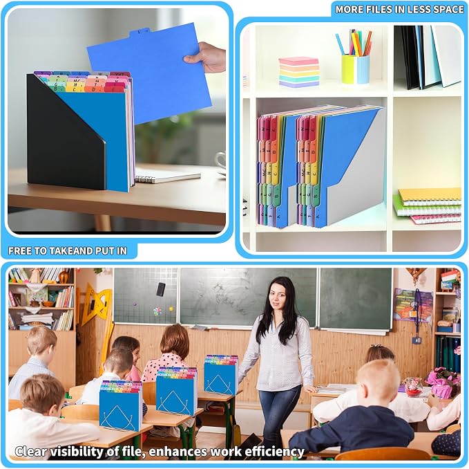 1 Set 25 Pcs Alphabetical File Organizer 25 Colors A-Z Top Tab Alphabet File Cabinet Dividers Letter-Size 1/5 Cut Tab File Folder Guide 500 GSM Heavyweight Manila Cardboard for Office Home School Desk