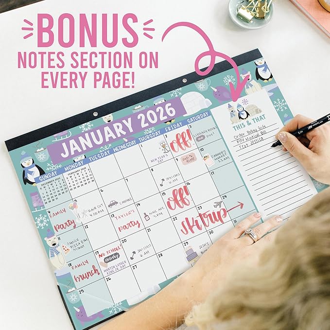 Hadley Designs Large Teacher Desk Calendar 2026-2027 - Desktop Calendar 2026, 18-Month Desk Calendars for Home, Office & Classroom, Cute Classroom Must Haves, Teacher Appreciation Gifts