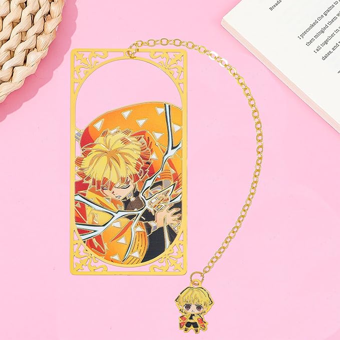 Demon Kamado Bookmark Page Mark, Anime Tanjiron Zenitsu Giyuu Kyoujurou Figure Reading Tool, Stationery Gifts for Reading Lovers Bookworm (Style C)