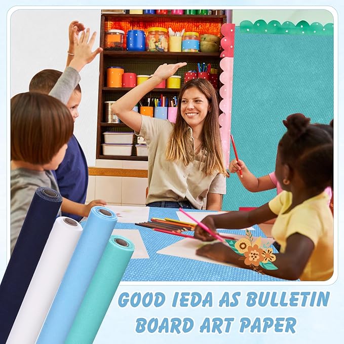 Skyygemm 4 Rolls Colored Bulletin Board Paper Nonwoven Craft Waterproof Fade Resistant Bulletin Board Paper Roll Bulk for Fall Art Decor Drawing Craft Painting(Blue,2 x 12 ft)