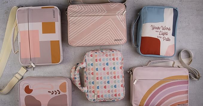 DiverseBee Bible Cover with Handles, Zippered Bible Carrying Case for Women and Girls, Bible Tote Bag for Kids, Book Cover Accessories, Christian Gifts 7.5 x 10 x 2.5in (Verse)