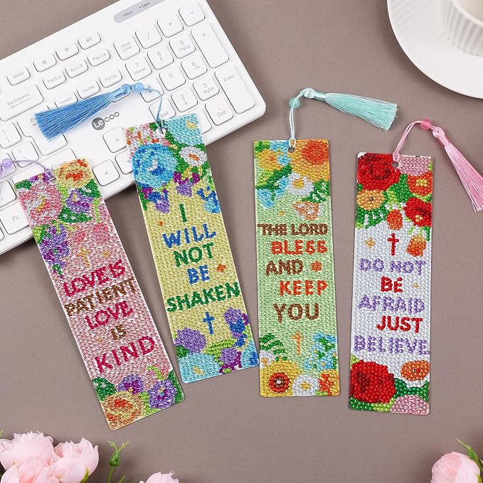 4 Pcs Flower Diamond Painting Bookmark for Books, Journals, Planners｜DIY Diamond Art Kits for Reading Women & Men｜Beautiful Book Marks Gifts for Book Lovers｜Reading Accessories for Adults & Kids