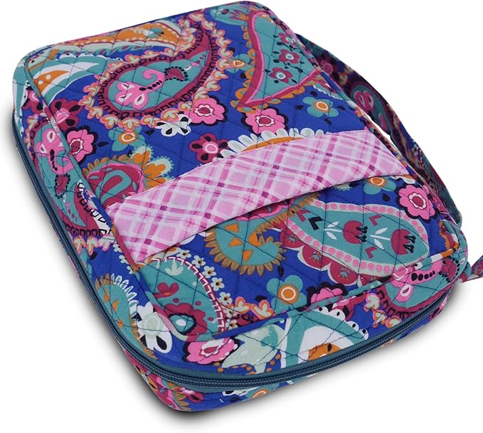 DIWI Quilted Cotton Bible Cover Bible Case Book Bag Large Sizes 10 X 7 X 2.75 Inches (C1 Pink Blue, L)