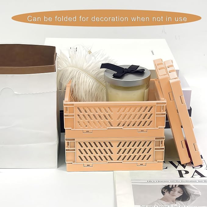 6 Pack Mini Foldable Small Plastic Baskets for Organizing and Storage，Collapsible Storage Crates,Mini Bins for Home Kitchen Bedroom Bathroom Office (Orange, Small 6x4x2.2)