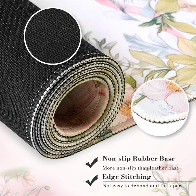 HAOCOO Floral Bow Desk Mat, Cute Keyboard Mat for Desk, XXL Mouse Pad with Non-Slip Base, Waterproof Computer Mat for Office Decor & Accessories, Girly Desk Organizers for Home
