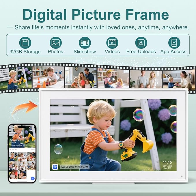 Digital Calendar, 15.6inch Smart WiFi Digital Calendar&Chore Chart, 1920 * 1080 IPS Touch Screen HD Display for Family Schedules, Wall-Mounted, Share Moments Instantly from Anywhere (White, 15.6 inch)