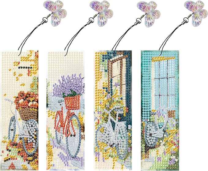 4PCS Diamond Art Bookmarks DIY Bicycles Diamond Painting Bookmarks for Adults Book Lovers Beginners DIY Crafts, Christmas New Year Graduation Birthday Gift