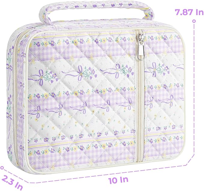 WOBAGMEN Bible Cover Case for Women,Large Bible Tote Bags Organizer Quilted Carrying Case for Girls,Bible Study Supplies Accessories Christian Gifts for Women (Purple Bow Floral pin, M)