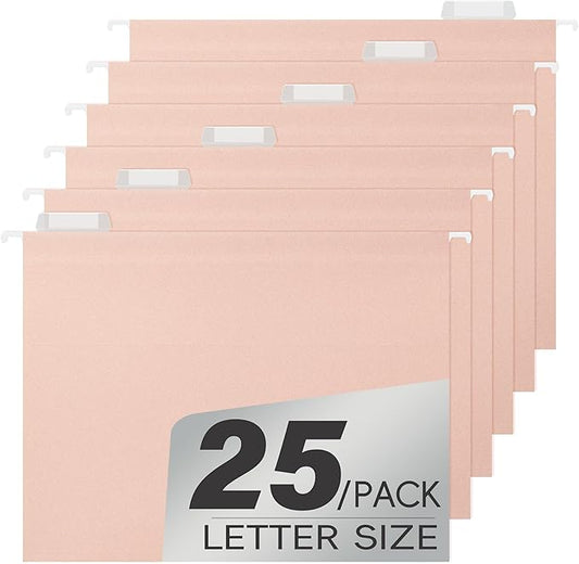 pmybupo Hanging File Folders,Letter Size,1/5-Cut Adjustable Tabs,6 Per Box,Peachy-Pink-1/5 Tabs