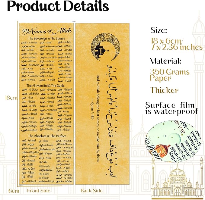100 pcs Watercolor Cloud 99 Names of Allah Bookmark Arabic English Islamic Bookmarks Reflecting on The Names of Allah Ramadan Eid Gifts Bulk for Women Men Quran Learning