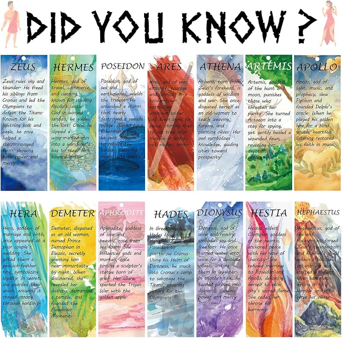 Greek Mythology Bookmarks, 14pcs Olympian Gods Bookmarks, Htabiol Greek Mythology Gifts, Olympian Gods Party Favors, Fit for Ancient Greece Classroom, Percy Jackson Party, Camp Half Blood Birthday