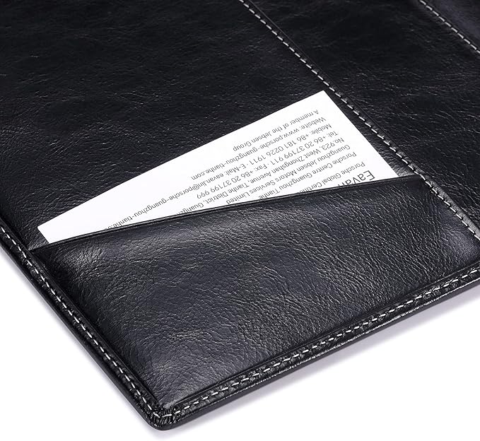Leather Junior Padfolio for Men & Women with Pen Loop, Italian Calfskin, Business Portfolio Notebook Folder (Antiqued Black)