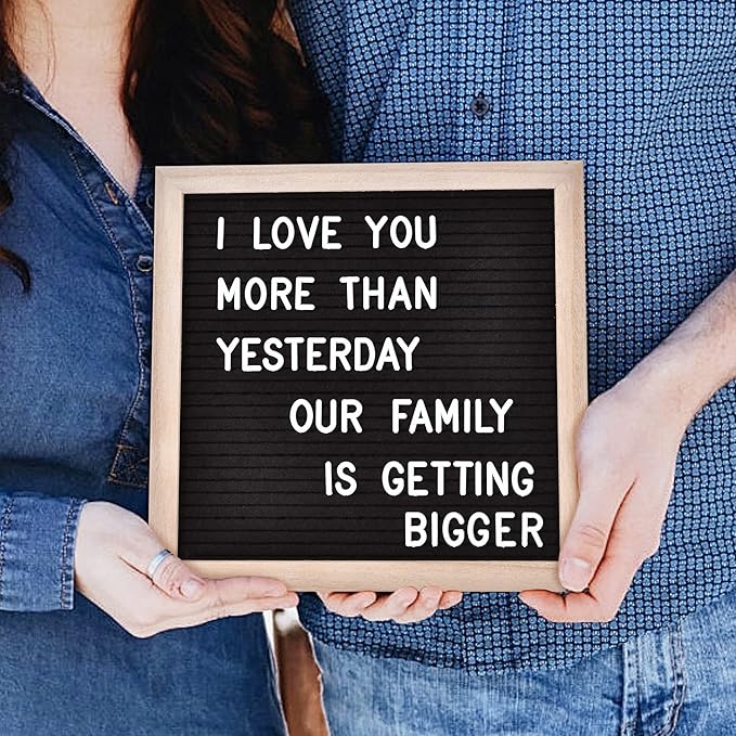 Felt Letter Board with 294 Letters, Numbers & Symbols - 10 x 10 inch Changeable Message Board with Wooden Frame Wall Mount Hook, Black & Wood