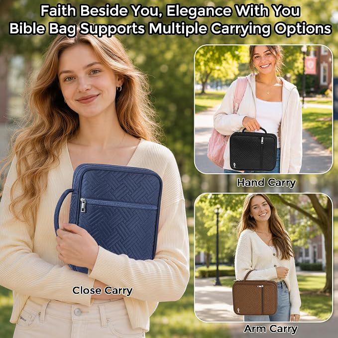 XKDOUS Bible Cover Case for Women, Large Bible Cover with Durable Handle, Washable Quilted Bible Case, Bible Study Supplies & Christian Gifts for Mom, Women, Men (Black)