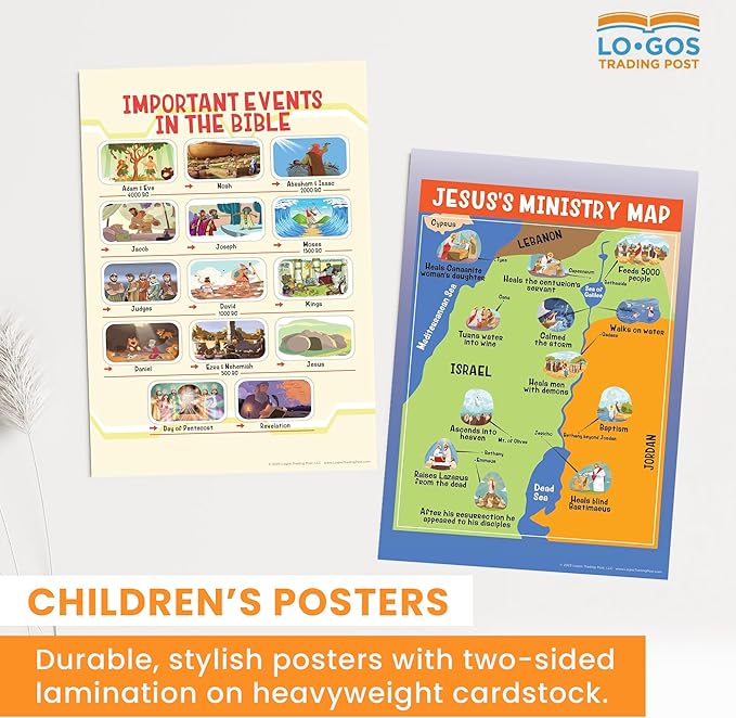 Bible Posters For Kids - Important Events of the Bible, 11"x17" Laminated Sunday School Posters For Christian Classroom Decor, Sunday School Decorations For Classroom & Church Nursery Decor