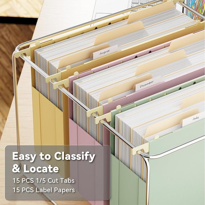 Ansook Hanging File Folders Letter Size,6 Pack Extra Capacity Filing Cabinet Folders,Heavy Duty 3" File Folders Hanging with Tabs,Hnging File Folder Organizer for File Frame File Storage Box