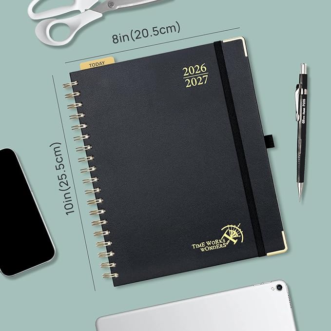POPRUN 2026-2027 Monthly Planner, 18 Month Calendar (July 2026-Dec 2027), 7.5" x 9.5" B5 Spiral Hardcover Organizer with Dotted Note Pages, Professional Appointment Book for Business Office, Students & Teachers - Orange