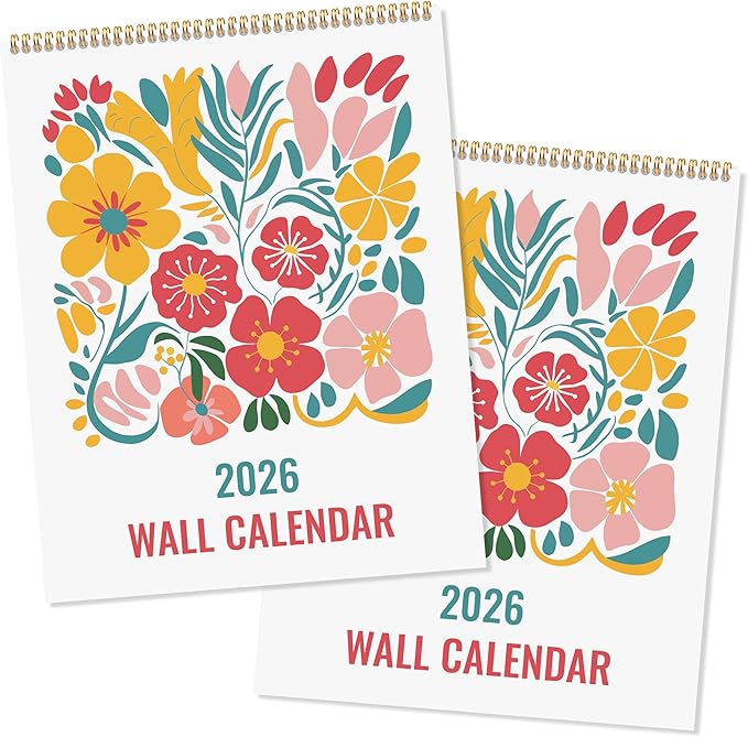 JAPBOR Aesthetic Floral Design Calendar - 2PCS 2026 Abstract Flower Wall Calendar, 12 Months Hanging Planner with Thick Paper, Floral Themed Weekly Monthly Organizer for Home Office Living Room (14" x 11")