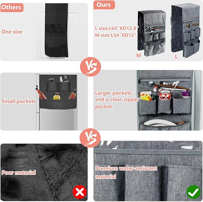 Over The Fridge Organizer Storage - Upgraded Mini Fridge Caddy Organizer - College Dorm Room Essentials for College Students Boys, Girls - 12 Pockets Flatware Organizers and Storage